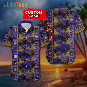 Custom Name Baltimore Ravens Hawaiian Shirt, Palm Tree Beach Tropiocal, Nice Hawaiian Shirts