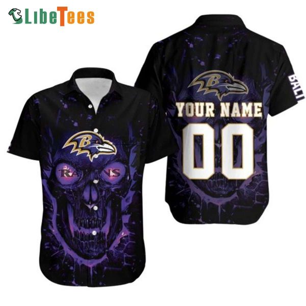 Custom Name Baltimore Ravens Hawaiian Shirt, Skull, Classy Hawaiian Shirts