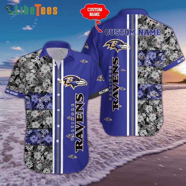 Custom Name Baltimore Ravens Hawaiian Shirt, Stripes Flower Tropical Summer, Unique Hawaiian Shirts