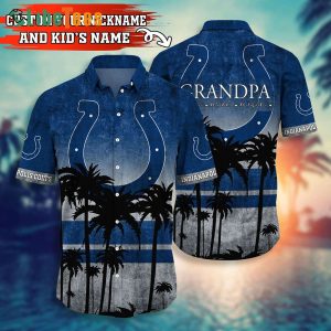 Custom Name Indianapolis Colts Hawaiian Shirt, Coconut Tree, Cheap Hawaiian Shirts