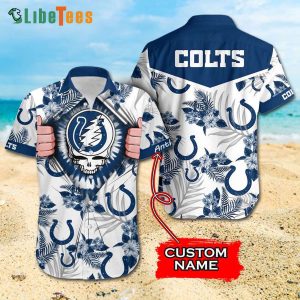 Custom Name Indianapolis Colts Hawaiian Shirt, Grateful Dead Symbol, Hawaiian Style Shirts
