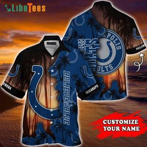 Custom Name Indianapolis Colts Hawaiian Shirt,  Palm Tree Island, Tropical Print Shirts