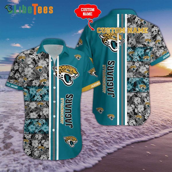 Custom Name Jacksonville Jaguars Hawaiian Shirt, Symbol And Flowers Pattern, Tropical Hawaiian Shirt