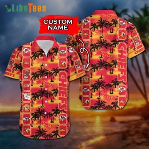 Custom Name Kansas City Chiefs Hawaiian Shirt, Coconut Tree Beach Summer, Tropical Print Shirts