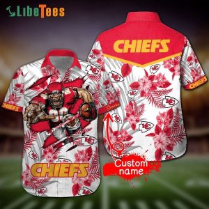 Custom Name Kansas City Chiefs Hawaiian Shirt, Player And Flowers, Tropical Print Shirts