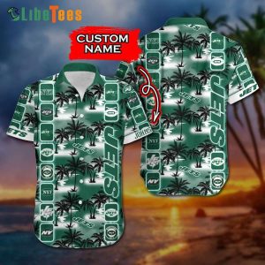 Custom Name New York Jets Hawaiian Shirt, Palm Trees Forest, Tropical Hawaiian Shirt