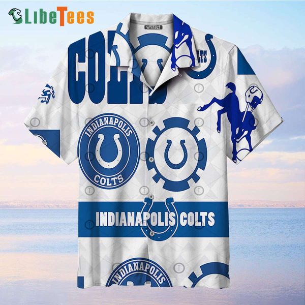 Indianapolis Colts Hawaiian Shirt, Blue And White, Hawaiian Print Shirts