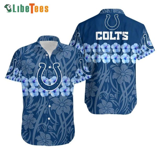 Indianapolis Colts Hawaiian Shirt, Flowers And Logo, Cool Hawaiian Shirts