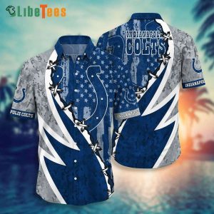 Indianapolis Colts Hawaiian Shirt, Graphic Camo American Flag, Cool Hawaiian Shirts