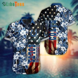 Indianapolis Colts Hawaiian Shirt, Graphic Us Flag Flower, Unique Hawaiian Shirts