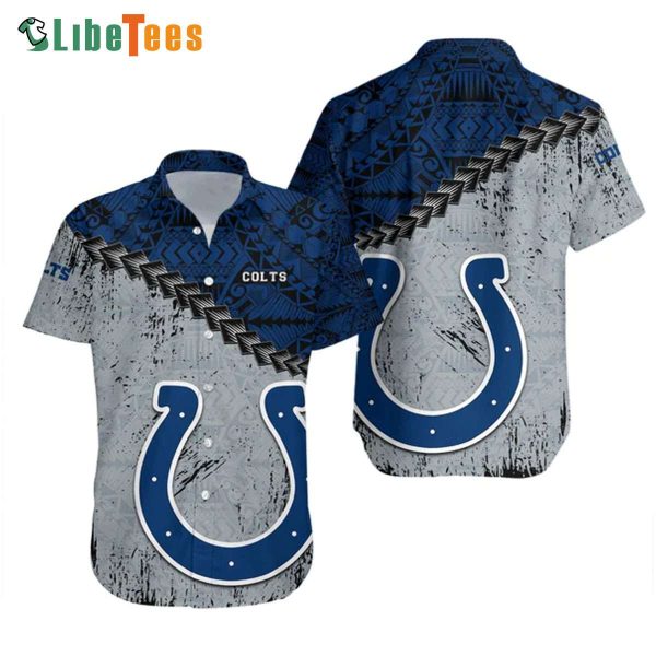 Indianapolis Colts Hawaiian Shirt, Grunge Polynesian Tattoo, Tropical Print Shirts