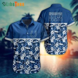 Indianapolis Colts Hawaiian Shirt, Hibiscus And Surfboard, Cool Hawaiian Shirts