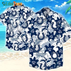 Indianapolis Colts Hawaiian Shirt, Hibiscus Flower And Leaves Summer, Hawaiian Shirt Outfit