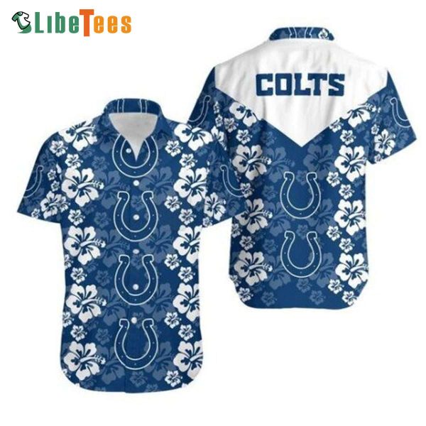 Indianapolis Colts Hawaiian Shirt, Hibiscus Pattern, Tropical Print Shirts