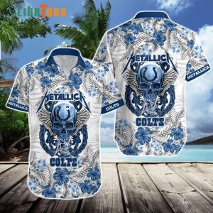 Indianapolis Colts Hawaiian Shirt, Metalic Skull Flowers, Tropical Print Shirts