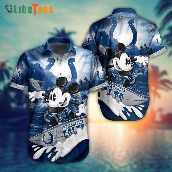 Indianapolis Colts Hawaiian Shirt, Mickey Surfing Graphic, Cool Hawaiian Shirts