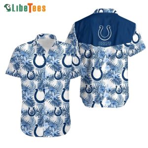 Indianapolis Colts Hawaiian Shirt, Tropical Palm Leaves And Flowers, Hawaiian Print Shirts