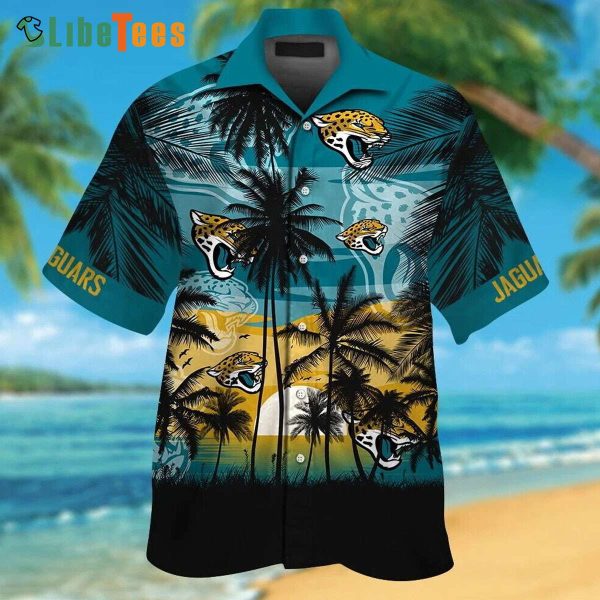 Jacksonville Jaguars Hawaiian Shirt, Coconut Tree And Sunset, Classy Hawaiian Shirts