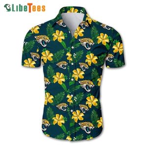 Jacksonville Jaguars Hawaiian Shirt, Flower And Leaves, Button Down Hawaiian Shirt