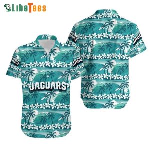 Jacksonville Jaguars Hawaiian Shirt, Flower Coconut Tree And Wave Pattern, Hawaiian Beach Shirts