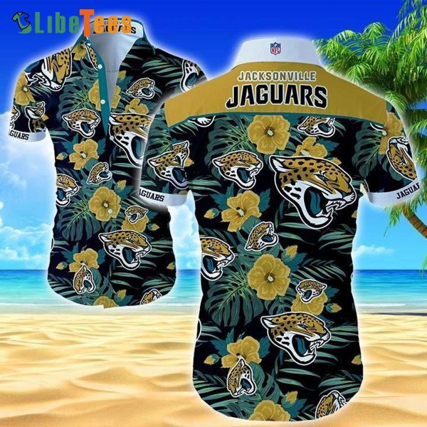 Jacksonville Jaguars Hawaiian Shirt, Flowers Pattern, Button Down Hawaiian Shirt