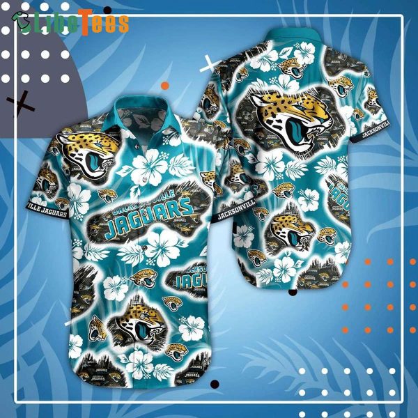 Jacksonville Jaguars Hawaiian Shirt, Graphic Hibiscus Flowers, Summer Hawaiian Shirts