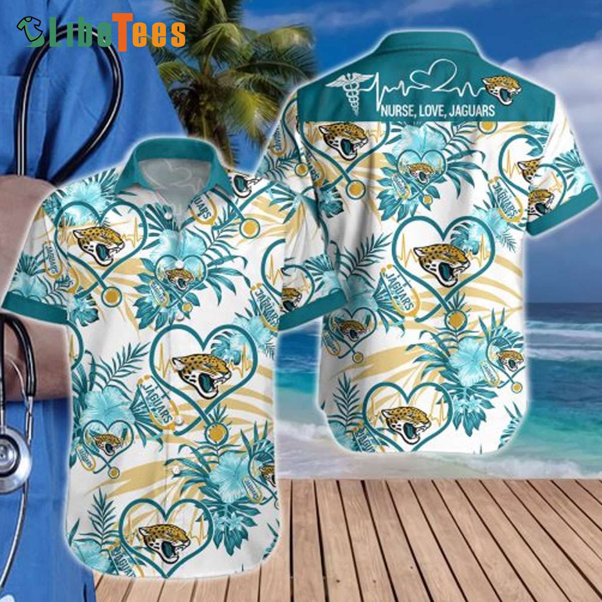 Jacksonville Jaguars Hawaiian Shirt, Nurse Love,Tropical Button Down Shirt  - Perfect Gifts For Your Loved Ones