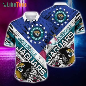 Jacksonville Jaguars Hawaiian Shirt, Rugby Helmet Us Flag Graphic,Tropical Button Down Shirt