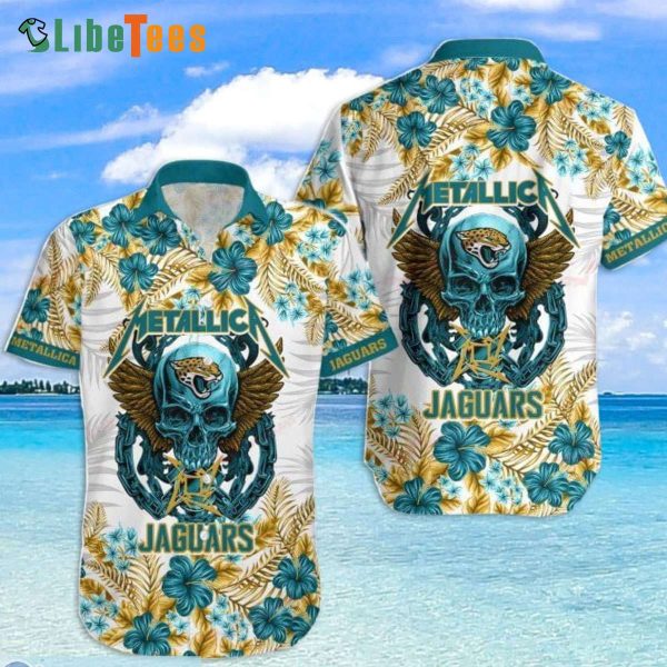 Jacksonville Jaguars Hawaiian Shirt, Skull And Flower Pattern Metallica,Tropical Button Down Shirt