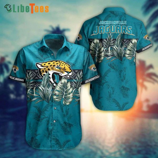 Jacksonville Jaguars Hawaiian Shirt, Tropical Leaves Pattern, Summer Hawaiian Shirts