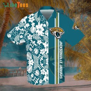 Jacksonville Jaguars Hawaiian Shirt, Tropical Turtle And Flowers Graphic, Unisex Hawaiian Shirts