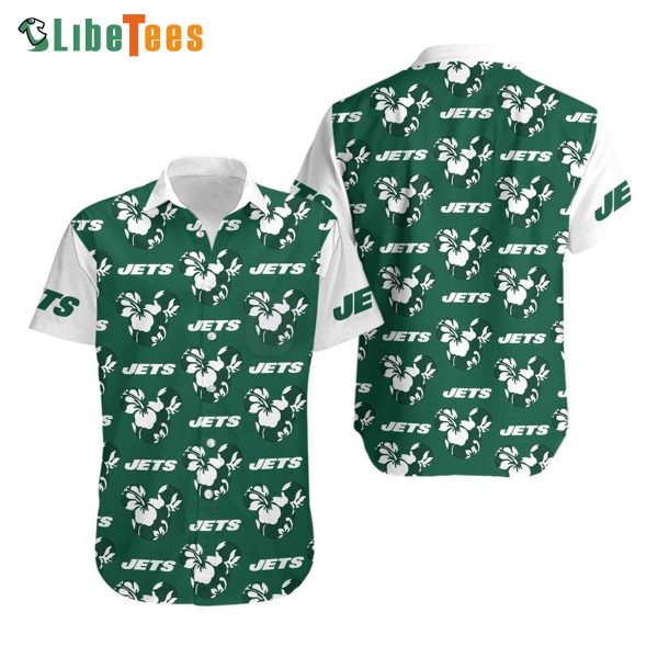 New York Jets Hawaiian Shirt, Face Mickey And Flowers, Nice Hawaiian Shirts