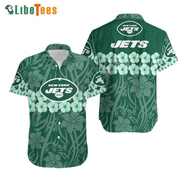 New York Jets Hawaiian Shirt, Flower and Logo, Tropical Print Shirts