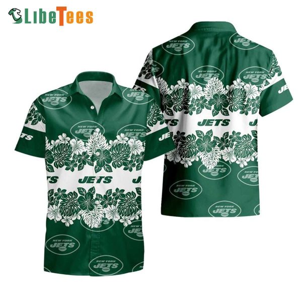 New York Jets Hawaiian Shirt, Flowers Leaves Pattern, Cute Hawaiian Shirts