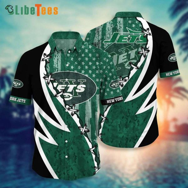 New York Jets Hawaiian Shirt, Graphic American Flag , Hawaiian Style Shirts