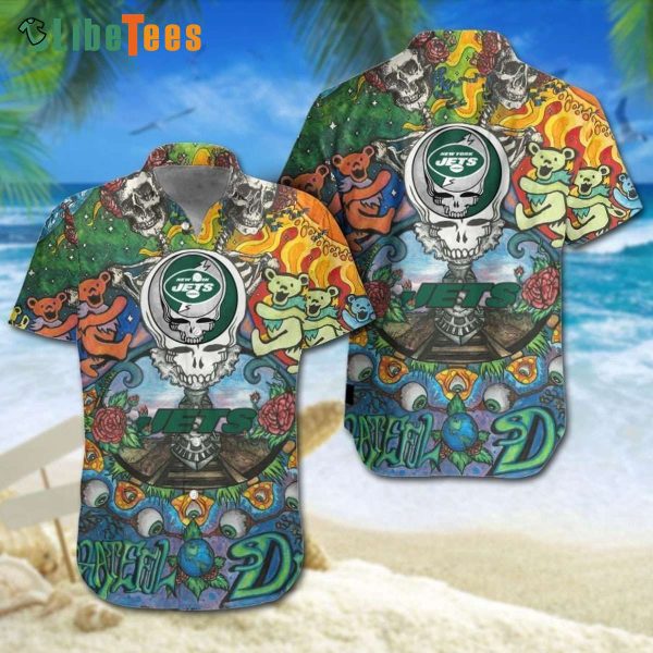 New York Jets Hawaiian Shirt, Grateful Dead Pattern, Unique Hawaiian Shirts