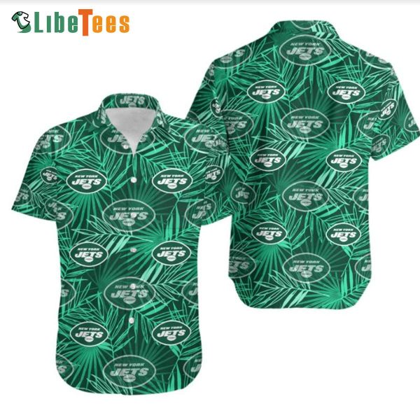 New York Jets Hawaiian Shirt, Leaf and Logo, Nice Hawaiian Shirts