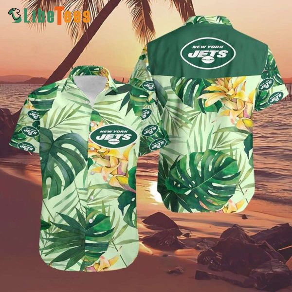 New York Jets Hawaiian Shirt, Leaves Tropical Forest, Cute Hawaiian Shirts