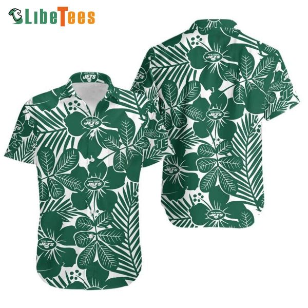 New York Jets Hawaiian Shirt, Leaves, Tropical Print Shirts