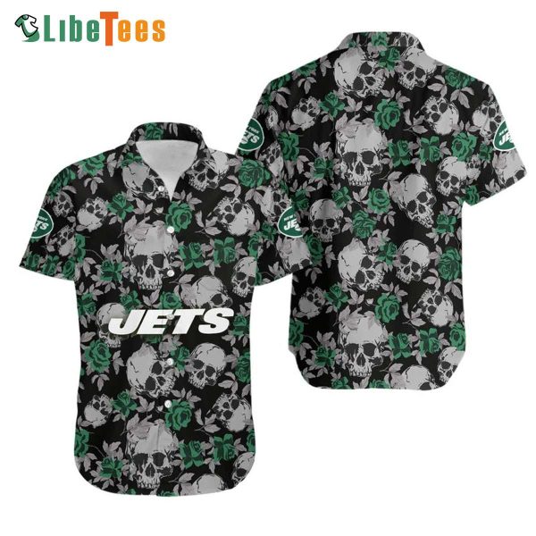 New York Jets Hawaiian Shirt, Roses And Skull, Nice Hawaiian Shirts