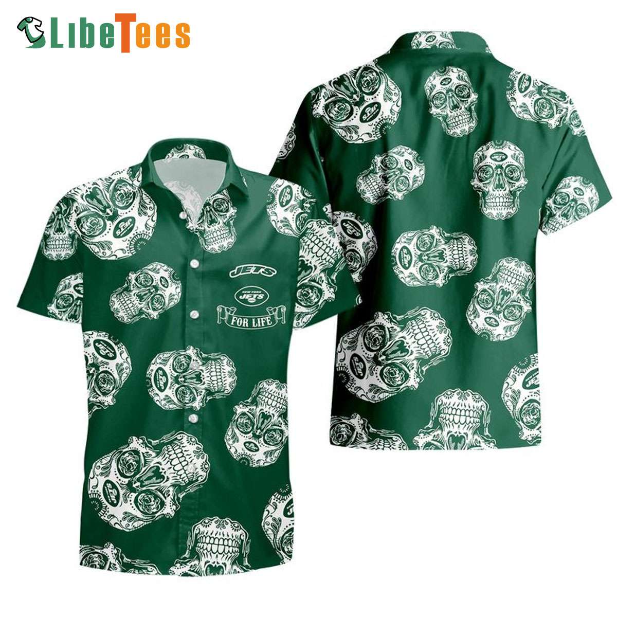 New York Jets Hawaiian Shirt, Skulls Pattern, Cute Hawaiian Shirts