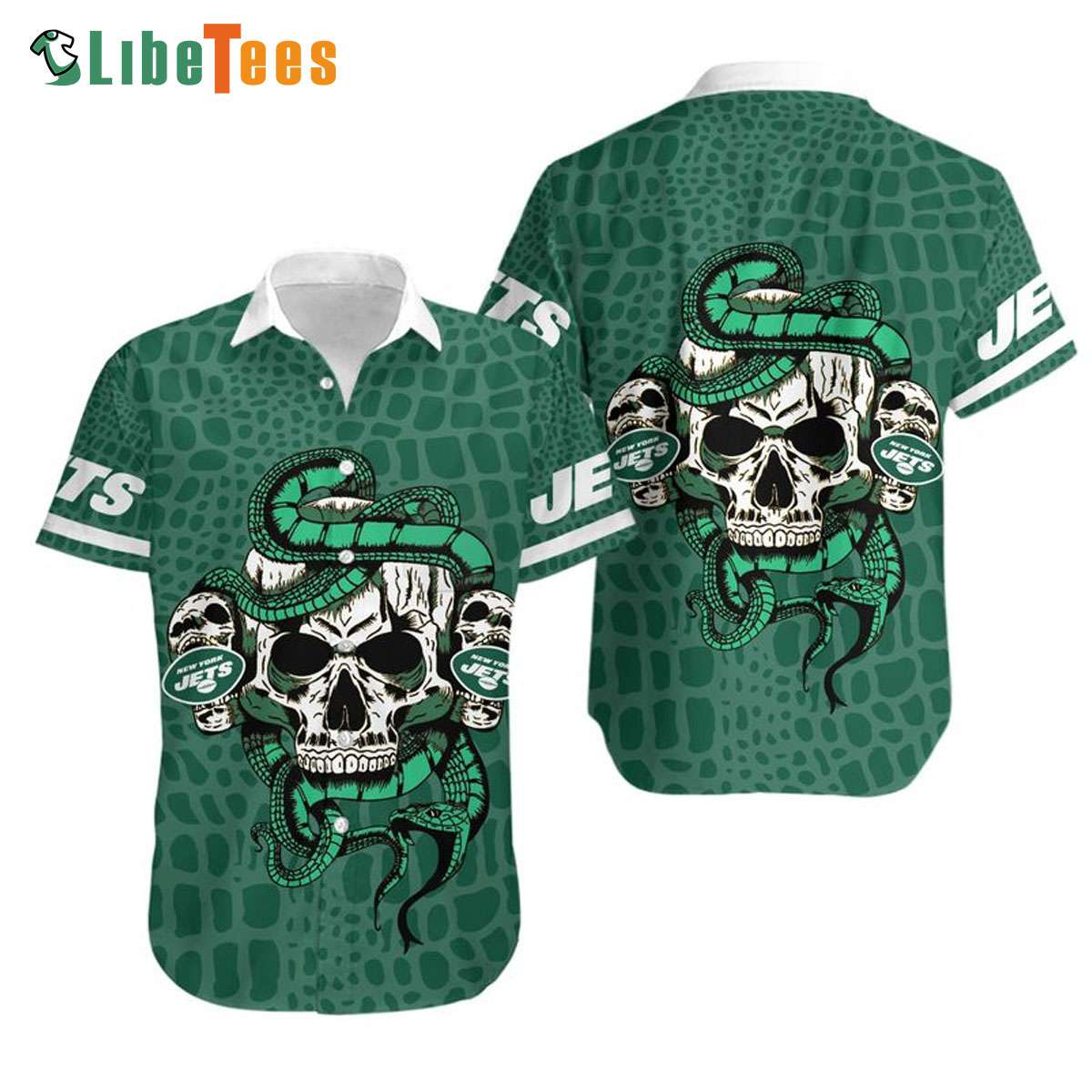 New York Jets Hawaiian Shirt, Snake And Skull, Unique Hawaiian Shirts