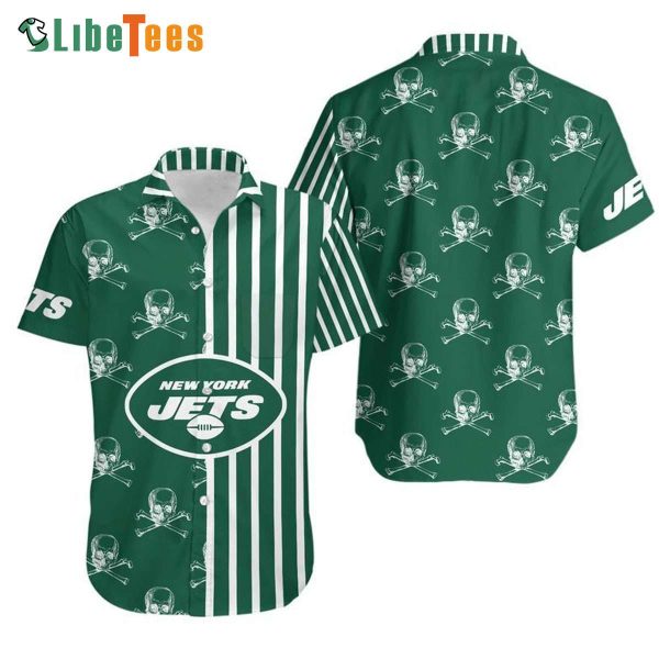 New York Jets Hawaiian Shirt, Stripes and Skull, Unique Hawaiian Shirts