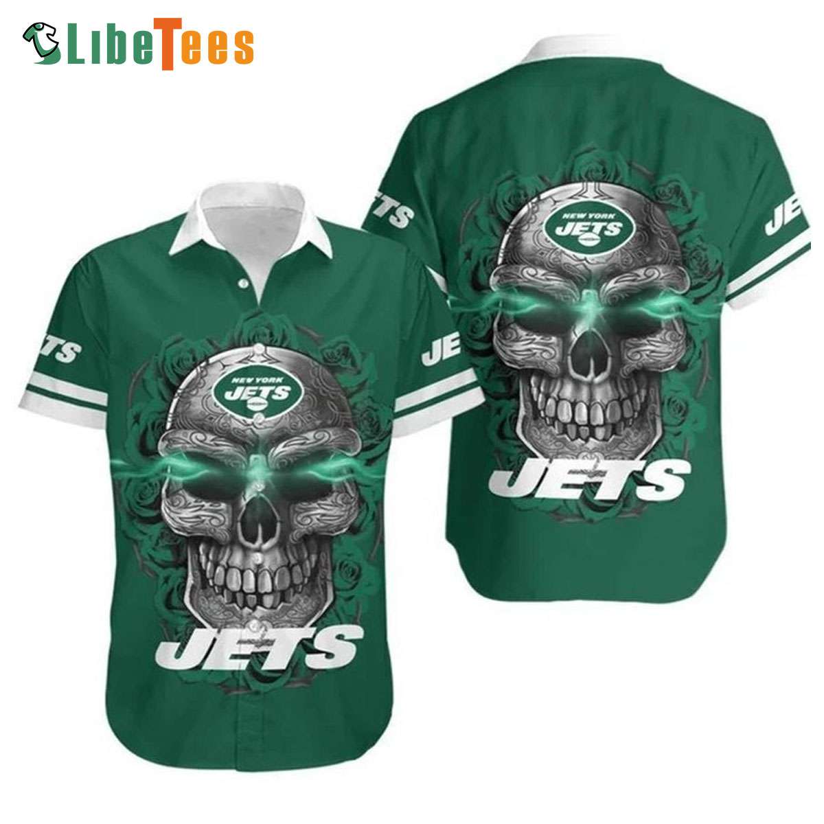 New York Jets Hawaiian Shirt, Sugar Skull , Hawaiian Print Shirts