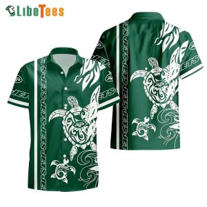 New York Jets Hawaiian Shirt, Turtle Pattern , Tropical Hawaiian Shirt