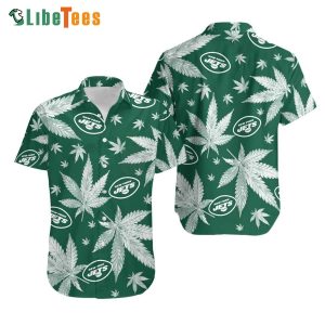 New York Jets Hawaiian Shirt, Weed Pattern, Tropical Hawaiian Shirt