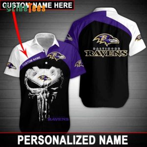 Personalized Baltimore Ravens Hawaiian Shirt, Punisher Skull, Classy Hawaiian Shirts