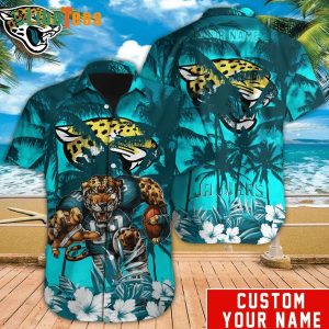 Personalized Jacksonville Jaguars Hawaiian Shirt, Coconut Tree And Flowers, Hawaiian Beach Shirts