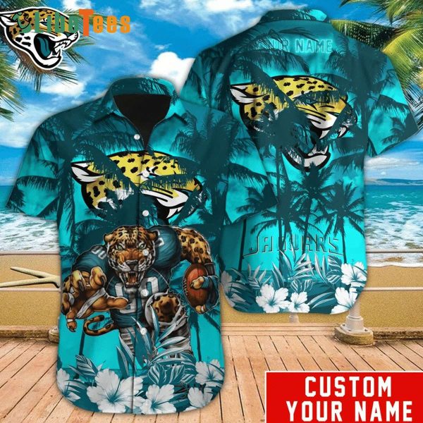 Personalized Jacksonville Jaguars Hawaiian Shirt, Coconut Tree And Flowers, Hawaiian Beach Shirts