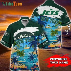 Personalized New York Jets Hawaiian Shirt,  Cool Beach, Cheap Hawaiian Shirts